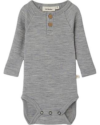Lil Atelier Long Sleeves Bodysuit - Grey Melange - Organic Cotton Long Sleeves Bodies
