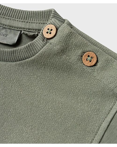 Lil Atelier Maglia a Maniche Lunghe in Cotone Biologico - Verde Salvia Maglie Manica Lunga