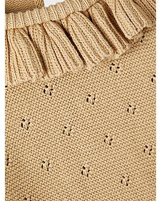 Lil Atelier Maglia Maniche Lunghe - Crema - 100% Cotone Bio - con Volant Maglie Manica Lunga