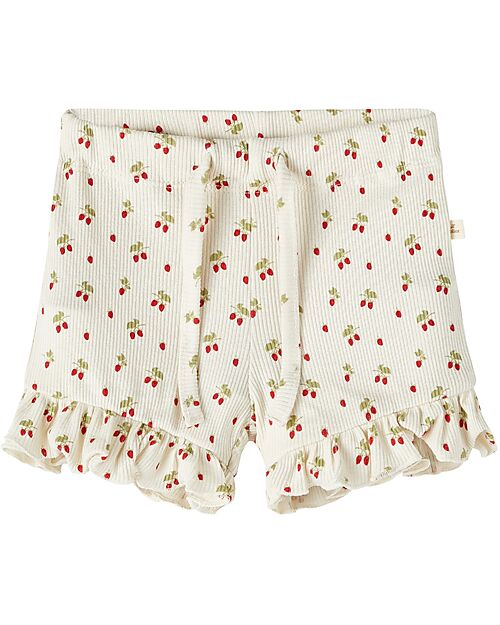 Lil Atelier Pantaloncini Con Fantasia Ciliegie - Bianco - Cotone Organico Pantaloni Corti