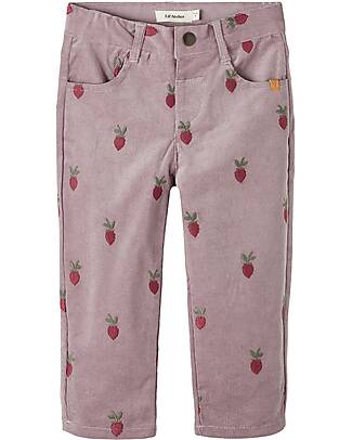 Lil Atelier Pantaloni Effetto Velluto - Quail - Fragole - Cotone Bio Pantaloni Lunghi
