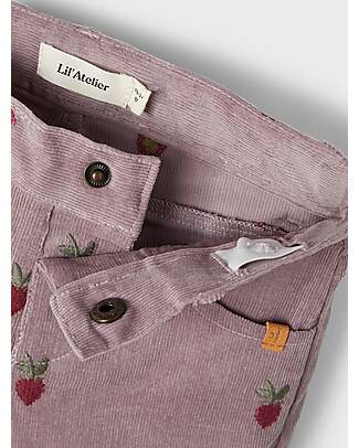Lil Atelier Pantaloni Effetto Velluto - Quail - Fragole - Cotone Bio Pantaloni Lunghi