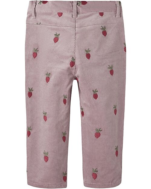 Lil Atelier Pantaloni Effetto Velluto - Quail - Fragole - Cotone Bio Pantaloni Lunghi