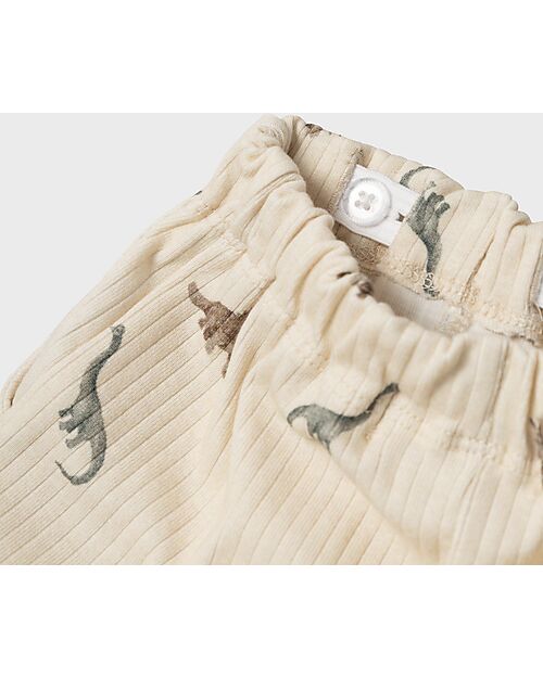 Lil Atelier Pantaloni Lunghi con Coulisse - Dinosauri - Birch - Cotone e Lyocell TENCEL Pantaloni Lunghi