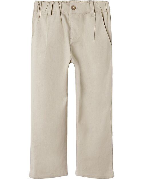 Lil Atelier Pantaloni Lunghi Regular Fit in Lino - Beige - Vita Regolabile Pantaloni Lunghi