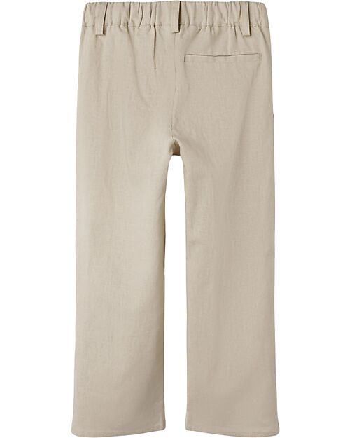 Lil Atelier Pantaloni Lunghi Regular Fit in Lino - Beige - Vita Regolabile Pantaloni Lunghi
