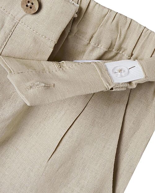 Lil Atelier Pantaloni Lunghi Regular Fit in Lino - Beige - Vita Regolabile Pantaloni Lunghi