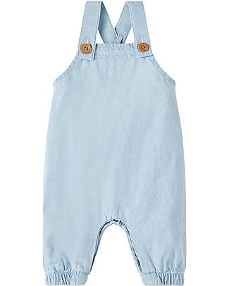 Lil Atelier Salopette con Orli Elasticizzati - Azzurro Denim - 100% Cotone Biologico Salopette