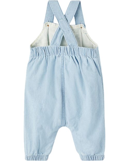 Lil Atelier Salopette con Orli Elasticizzati - Azzurro Denim - 100% Cotone Biologico Salopette