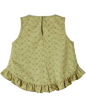 Lil Atelier Top Smanicato - Sage - Tessuto Sangallo - con Volant - 100% Cotone Organico Canotte