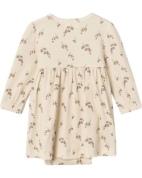 Lil Atelier Vestito a Maniche Lunghe - Crema - Fiori - Cotone Bio - con Volant Vestiti_