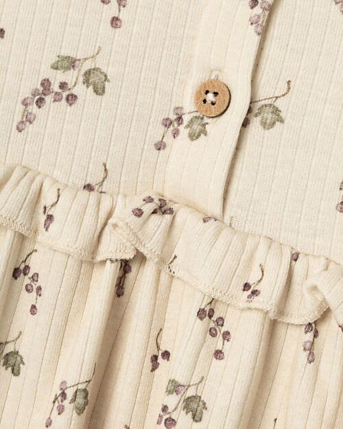 Lil Atelier Vestito a Maniche Lunghe - Crema - Fiori - Cotone Bio - con Volant Vestiti_
