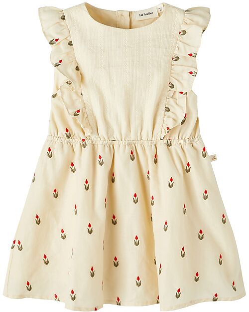 Lil Atelier Vestito con Volant - Fantasia Fiori - Turtle Dove - 100% Cotone Organico Vestiti_