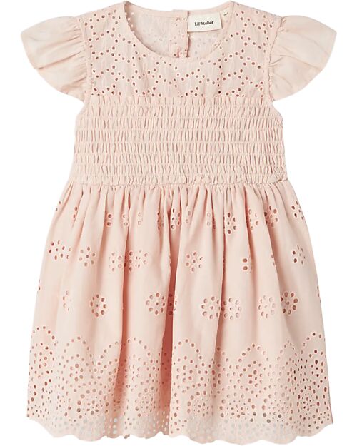 Lil Atelier Vestito Maniche Corte con Volant - Peach Blush - Cotone Vestiti_