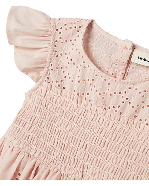 Lil Atelier Vestito Maniche Corte con Volant - Peach Blush - Cotone Vestiti_