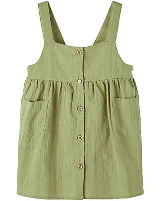 Lil Atelier Vestito Salopette - Verde Salvia - 100% Cotone Organico Vestiti_