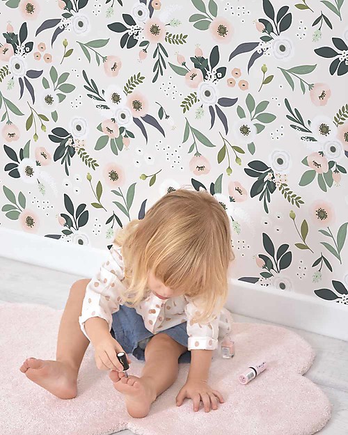 Lilipinso Carta da Parati in Tessuto non Tessuto - 50cm  x 10 mt - Fiori Rosa Adesivi da Parete