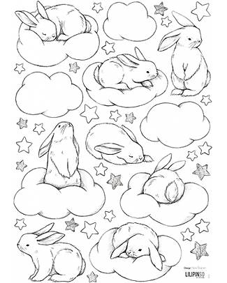 Lilipinso Decalcomania da parete A3 ( 29,7x42 cm) - Coniglietti, nuvole e stelle Decorazioni da Parete