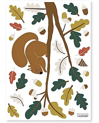 Lilipinso Decalcomania da parete A3 ( 29,7x42 cm) - Scoiattolo e foglie Decorazioni da Parete