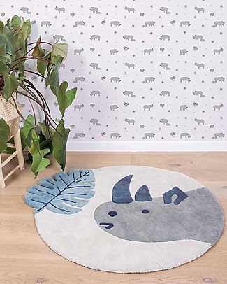 Lilipinso Tappeto Rotondo in Cotone - 100 cm - Rinoceronte Tappeti Arredo