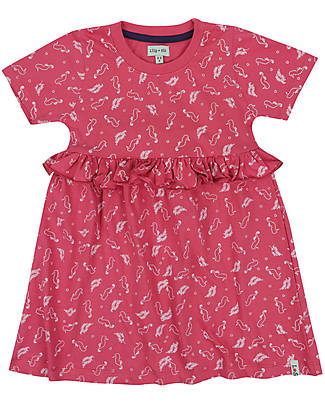 Lilly+Sid Abito a Maniche Corte - Cavallucci Marini - Rosa - 100% Cotone Bio GOTS Vestiti_