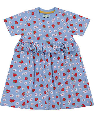 Lilly+Sid Abito a Maniche Corte - Fragole - Azzurro - 100% Cotone Bio GOTS Vestiti_