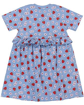 Lilly+Sid Abito a Maniche Corte - Fragole - Azzurro - 100% Cotone Bio GOTS Vestiti_