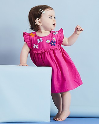 Lilly+Sid Abito Baby Maniche Corte con Volant e Applique - Rosa - 100% cotone bio Vestiti