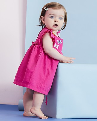 Lilly+Sid Abito Baby Maniche Corte con Volant e Applique - Rosa - 100% cotone bio Vestiti