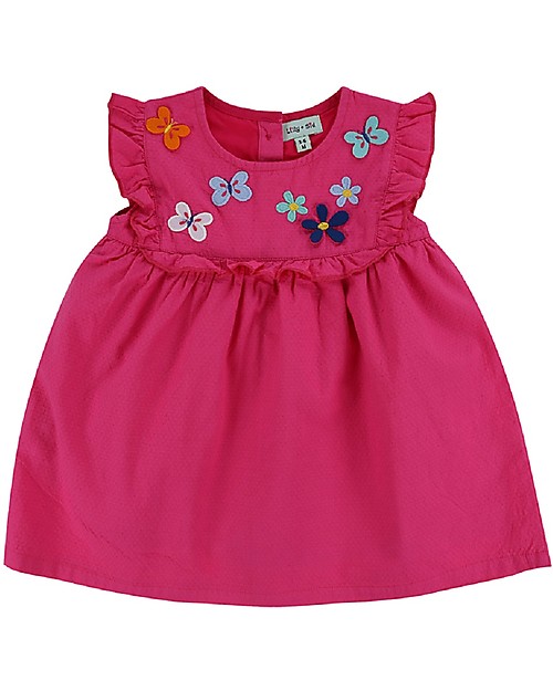 Lilly+Sid Abito Baby Maniche Corte con Volant e Applique - Rosa - 100% cotone bio Vestiti_