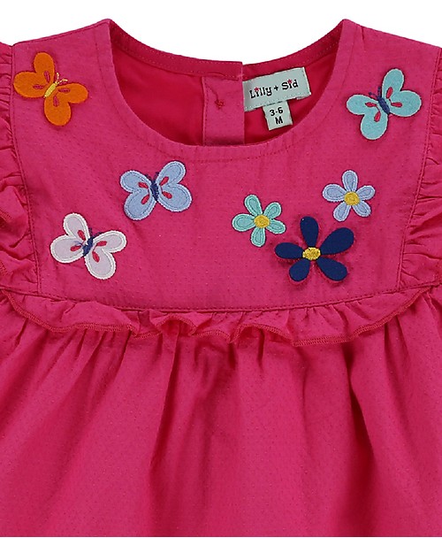 Lilly+Sid Abito Baby Maniche Corte con Volant e Applique - Rosa - 100% cotone bio Vestiti_