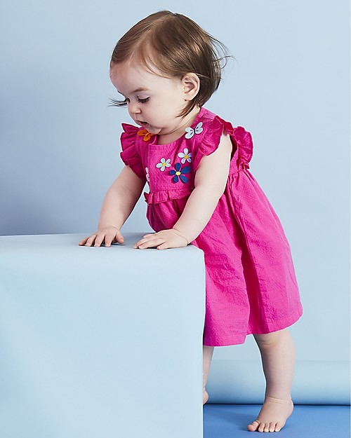 Lilly+Sid Abito Baby Maniche Corte con Volant e Applique - Rosa - 100% cotone bio Vestiti_