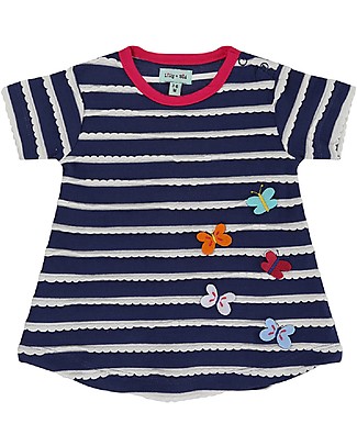 Lilly+Sid Abito Maniche Corte a Ondine - Farfalle - 100% cotone bio Vestiti