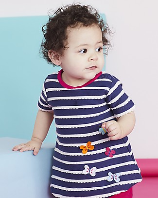 Lilly+Sid Abito Maniche Corte a Ondine - Farfalle - 100% cotone bio Vestiti