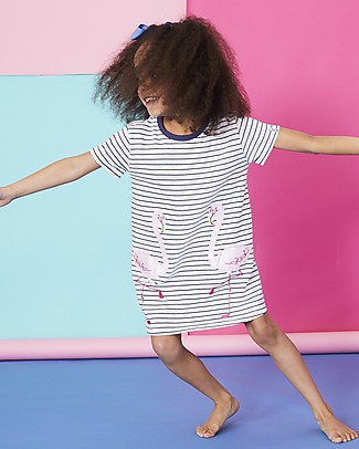 Lilly+Sid Abito Maniche Corte con Taschini - Fenicottero/Righe - 100% cotone bio Vestiti