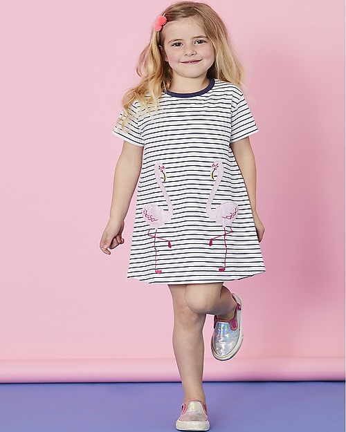 Lilly+Sid Abito Maniche Corte con Taschini - Fenicottero/Righe - 100% cotone bio Vestiti_
