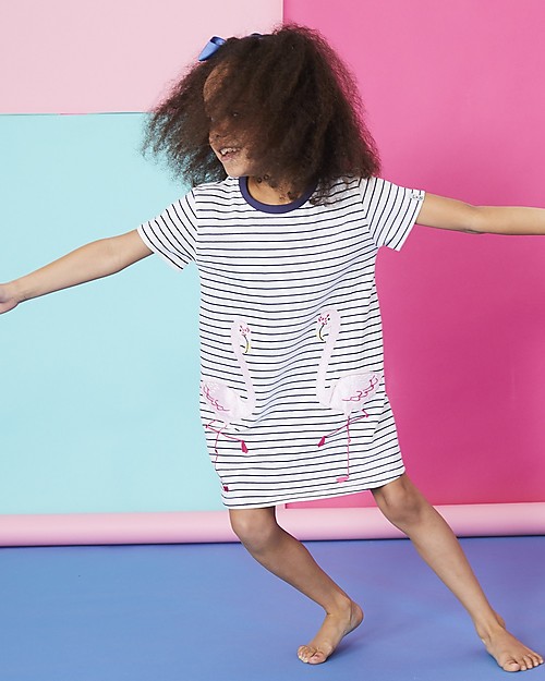 Lilly+Sid Abito Maniche Corte con Taschini - Fenicottero/Righe - 100% cotone bio Vestiti_