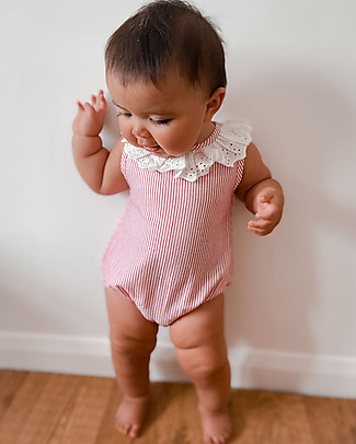Lilly+Sid Body Bubble con Volant - Righe Rosa - 100% Cotone bio Tutine Corte