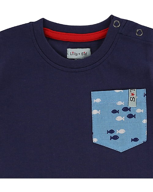 Lilly+Sid Completo Baby 3 Pezzi T-shirt+Pantaloncini+Bavaglino - Pesciolini - 100% cotone bio Pantaloni Corti