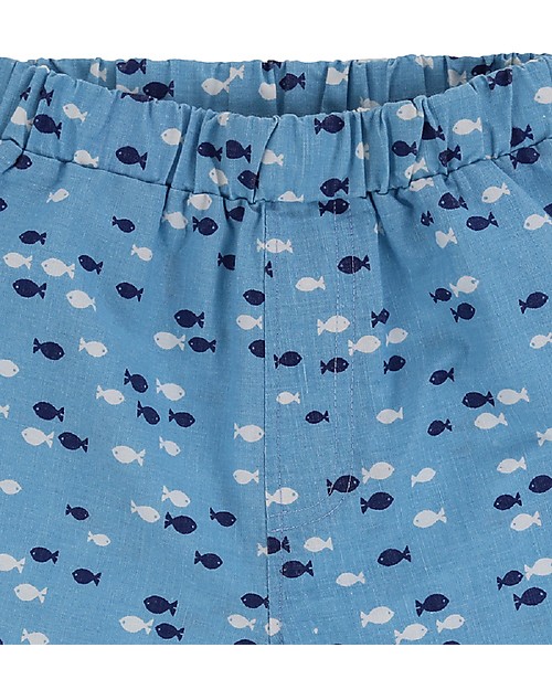 Lilly+Sid Completo Baby 3 Pezzi T-shirt+Pantaloncini+Bavaglino - Pesciolini - 100% cotone bio Pantaloni Corti