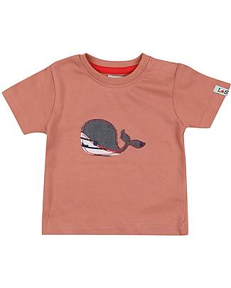 Lilly+Sid Completo Pantaloncini + T-Shirt - Balene - Bianco/Arancio/Blu - 100% Cotone Bio GOTS Completi e Set