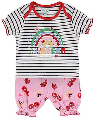 Lilly+Sid Completo T-shirt e Pantaloncini - Ciliegie/Righe - 100% Cotone Bio Completi e Set