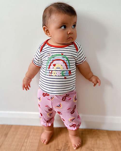 Lilly+Sid Completo T-shirt e Pantaloncini - Ciliegie/Righe - 100% Cotone Bio Completi e Set