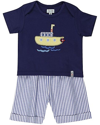 Lilly+Sid Completo T-shirt e Pantaloncini - Sottomarino/Righe - 100% Cotone Bio Completi
