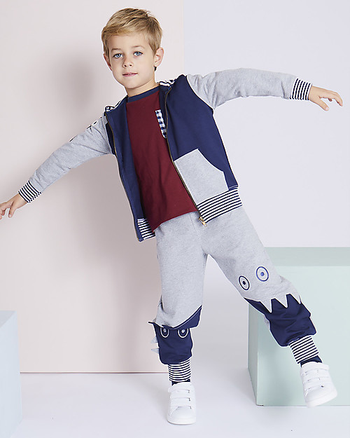 Lilly+Sid Felpa con Zip e Cappuccio, Mostro - 100% Cotone bio Felpe