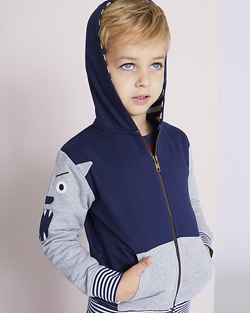Lilly+Sid Felpa con Zip e Cappuccio, Mostro - 100% Cotone bio Felpe