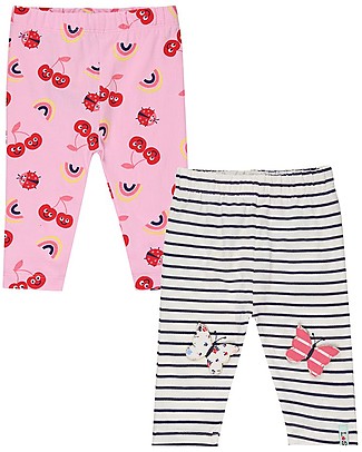 Lilly+Sid Leggings Pacco da Due - Ciliegie/Righe - 100% cotone bio Leggings