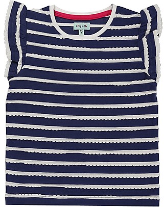 Lilly+Sid Maglia a Ondine con Volant - Blu/Panna - 100% cotone bio T-Shirt e Canotte