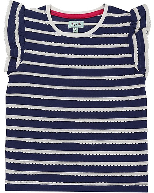 Lilly+Sid Maglia a Ondine con Volant - Blu/Panna - 100% cotone bio T-shirt