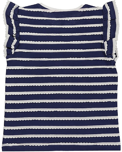 Lilly+Sid Maglia a Ondine con Volant - Blu/Panna - 100% cotone bio T-shirt